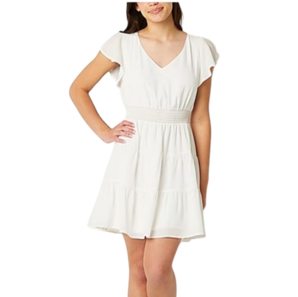 Emerald Sundae Dress Women's White V-Neck Tie Back Split Cap Sleeve Sz XS NWT